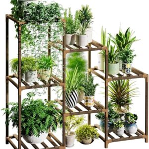 Bamworld Plant Stand Indoor Wood Plant Shelf Outdoor Tiered Plant Rack for Multiple Plants 3 Tiers 7 Pots Ladder Plant Holder Plant Table for Plant Pots Boho Home Decor for Gardening Gifts