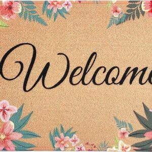 Welcome Mats Outdoor Flowers, Front Door Mat Home Entrance, Indoor Welcome Mat for Entryway, Florals Spring Summer Door Mat, Large Rubber Entry Welcome Rugs, Non Slip Floor Doormat, 19.5″ x 31.5″