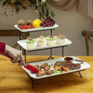 HAPPY KIT 3 Tier Serving Tray with Serving Tong, Ceramic Rectangular Serving Platters
