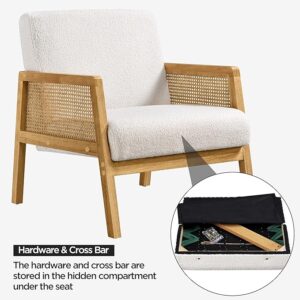 Vintage Rattan Vanity Chair with Wood Armrest and Legs
